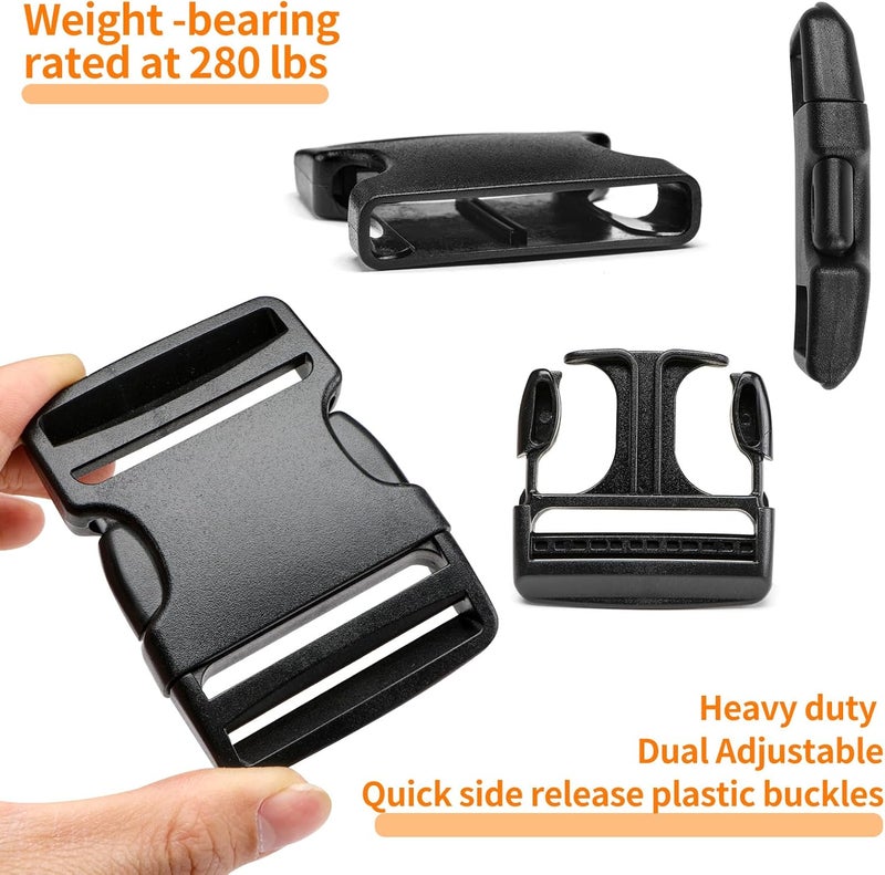 BEYOURD 2" Heavy-Duty Buckle & Straps Set: 6-Pack Side Release Plastic Buckles, 6 Yards of Thick Nylon Webbing, 12 Tri-Glide Slide Clips, No Sewing Required (2 Inch Combo Set) - Image 4